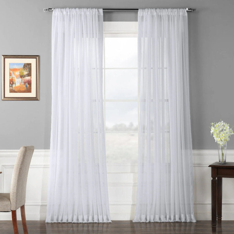 Extra Wide Sheer Curtain Panel - White Voile Polyester for Living Room