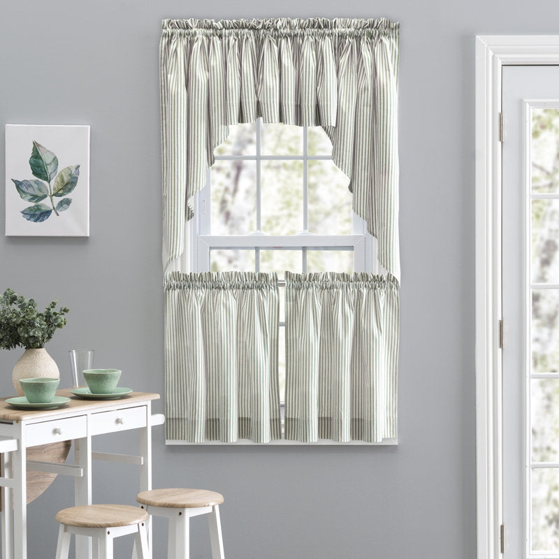 Charis Striped Cotton Blend Cafe Curtain Set - Sage 56"x36"