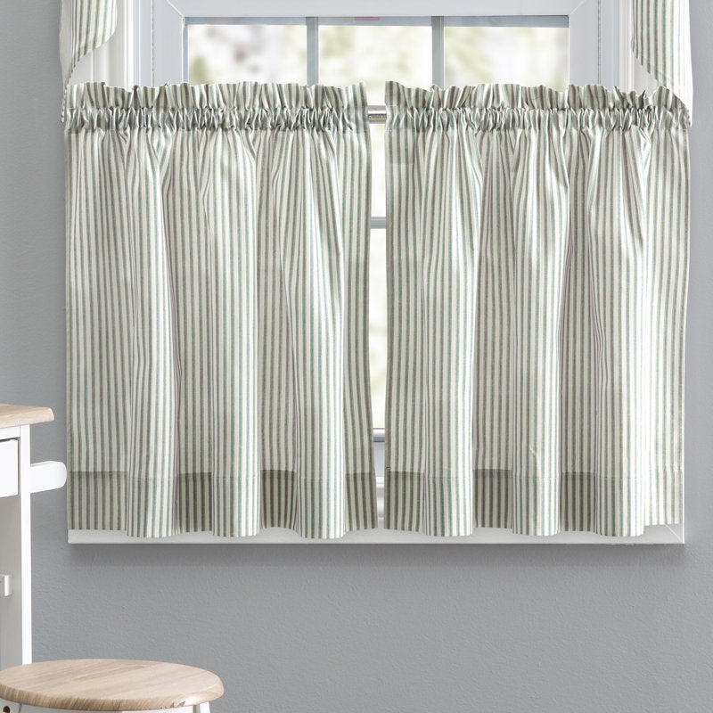 Charis Striped Cotton Blend Cafe Curtain Set - Sage 56"x36"
