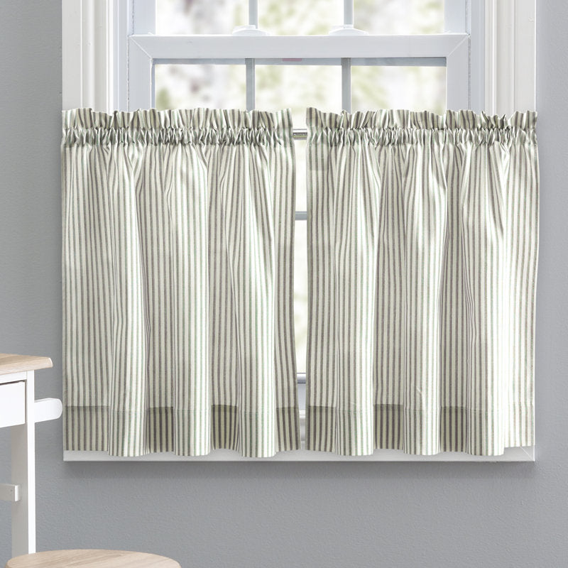 Charis Striped Cotton Blend Cafe Curtain Set - Sage 56"x36"