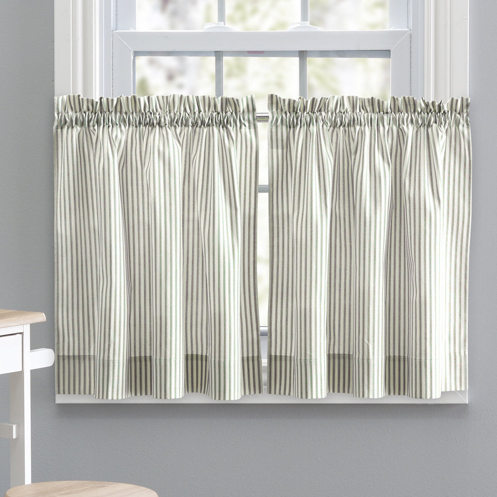 Charis Striped Cotton Blend Cafe Curtain Set - Sage 56"x36"