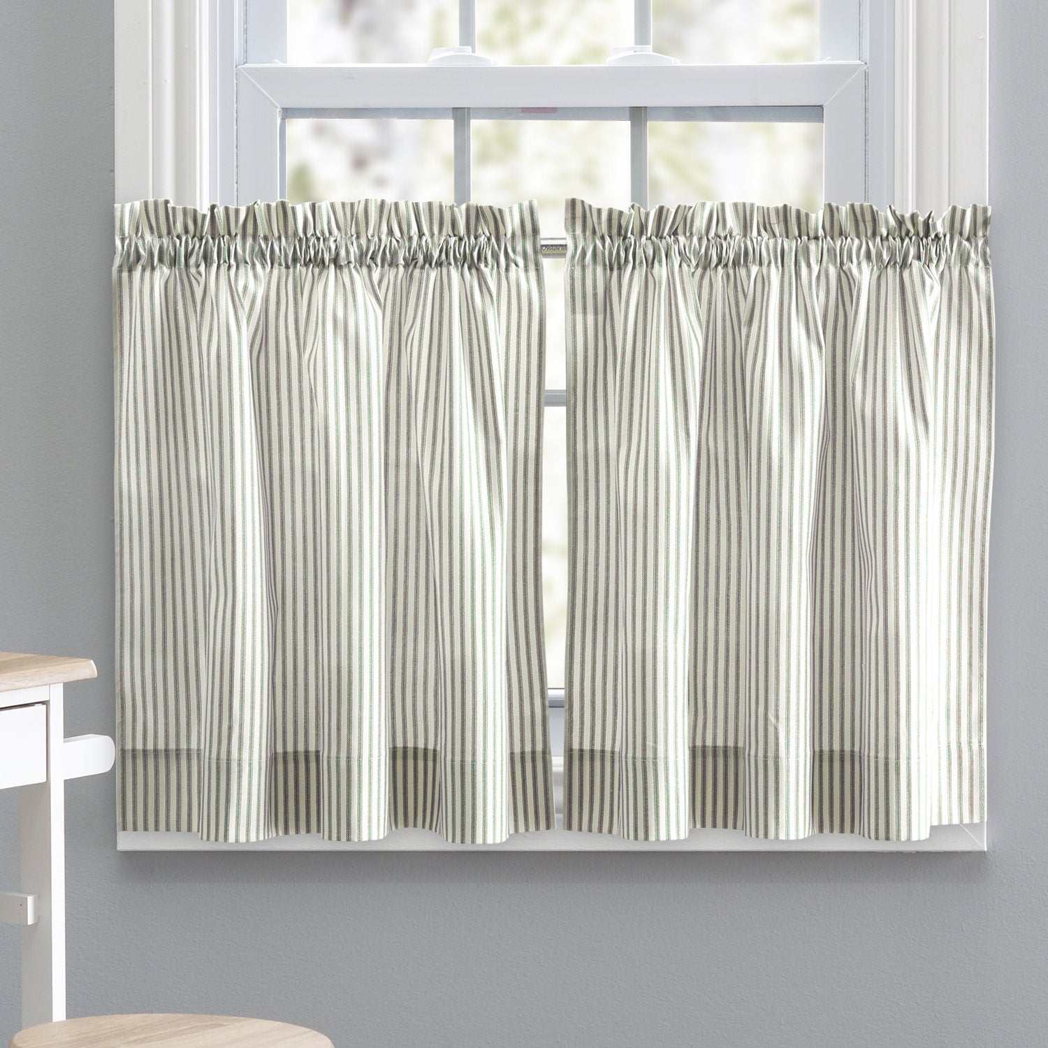 Charis Striped Cotton Blend Cafe Curtain Set - Sage 56"x36"
