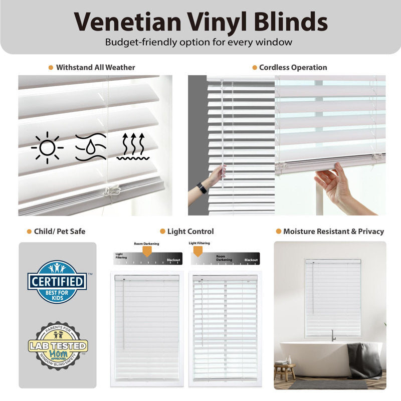 Cordless Venetian Blind - 2" Vinyl Room Darkening Window Treatment
