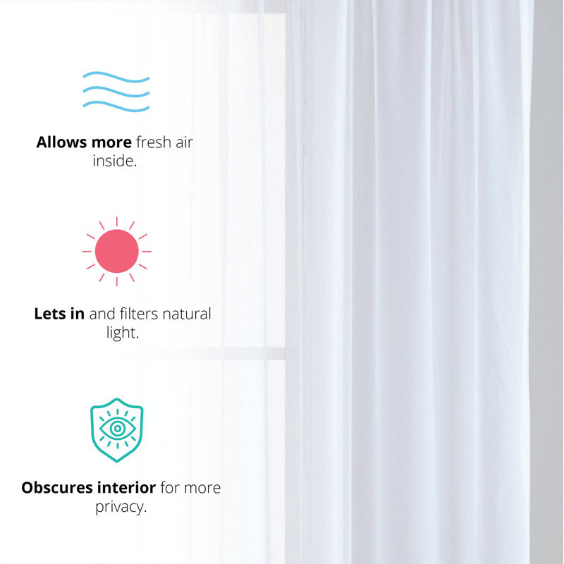 Sheer Voile Rod Pocket Curtain Panels - Set of 2 Light Filtering Drapes