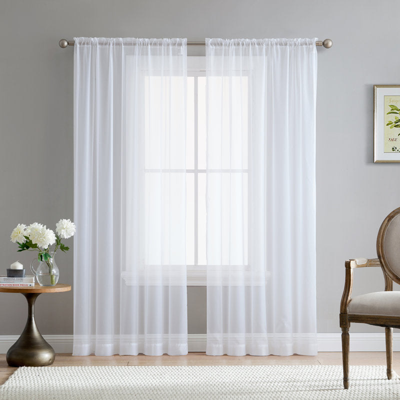 Sheer Voile Rod Pocket Curtain Panels - Set of 2 Light Filtering Drapes