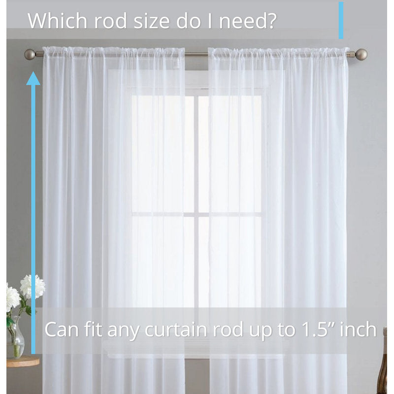 Sheer Voile Rod Pocket Curtain Panels - Set of 2 Light Filtering Drapes
