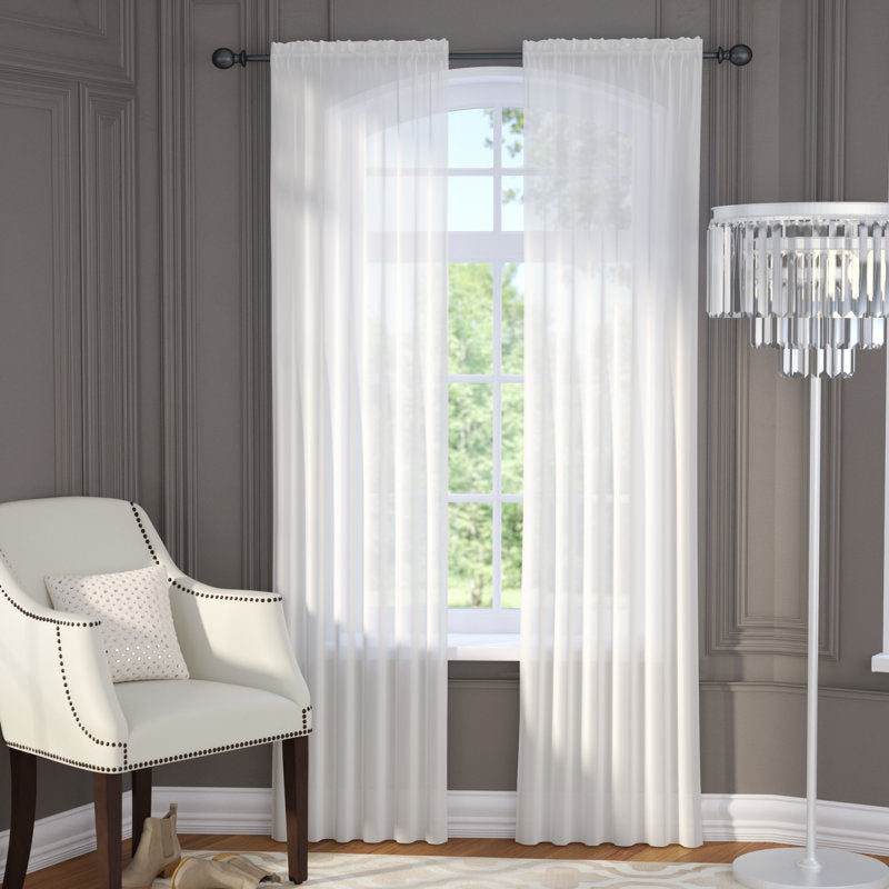 Sheer Voile Rod Pocket Curtain Panels - Set of 2 Light Filtering Drapes