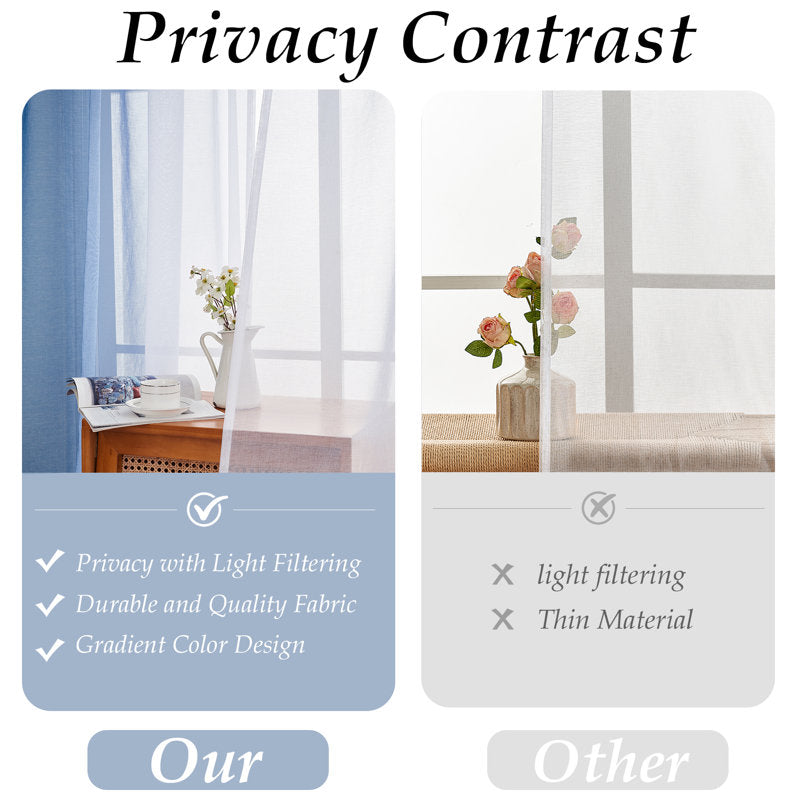 Gradient Sheer Curtains Chiffon Voile Rod Pocket Drapes - Set of 2