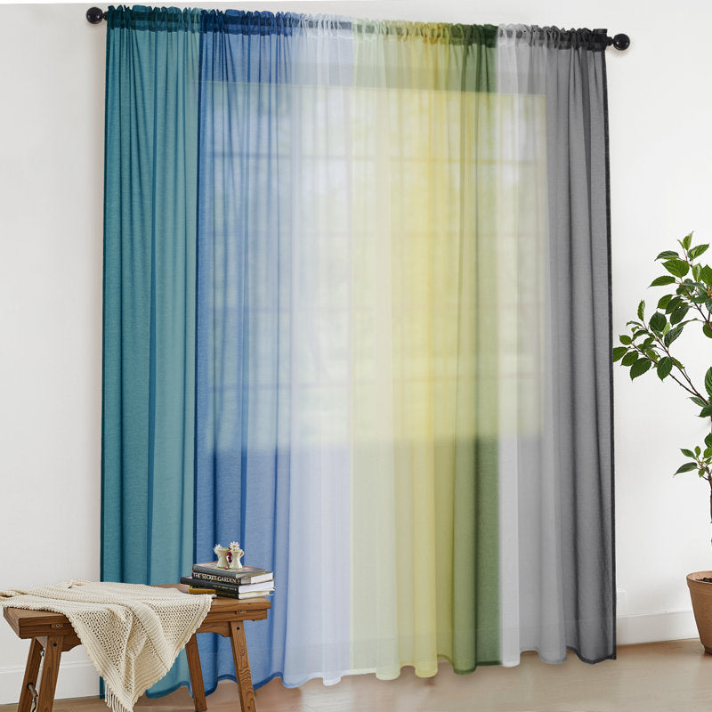 Gradient Sheer Curtains Chiffon Voile Rod Pocket Drapes - Set of 2