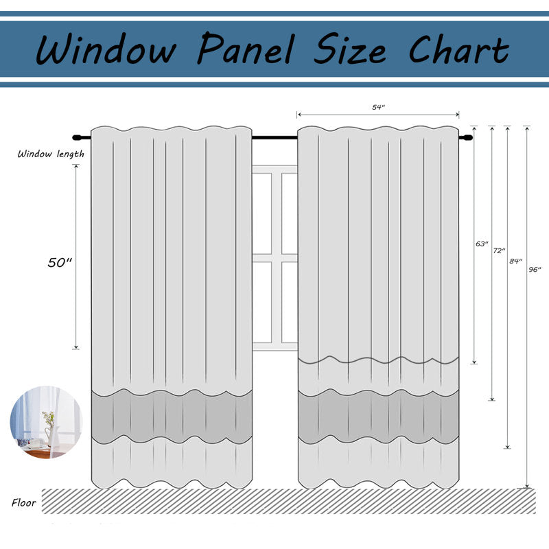 Gradient Sheer Curtains Chiffon Voile Rod Pocket Drapes - Set of 2