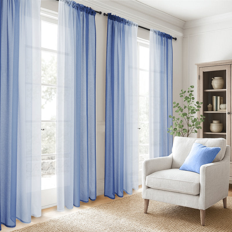Gradient Sheer Curtains Chiffon Voile Rod Pocket Drapes - Set of 2