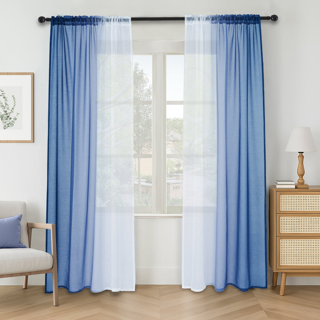 Gradient Sheer Curtains Chiffon Voile Rod Pocket Drapes - Set of 2