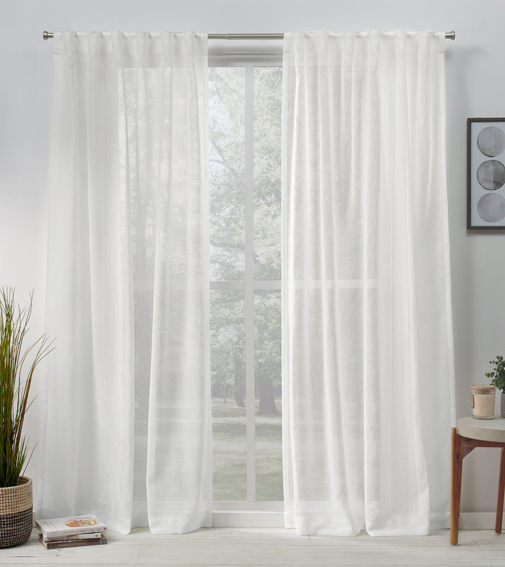 Belgian Sheer Linen Look Curtain Panels - Set of 2 Hidden Tab Top