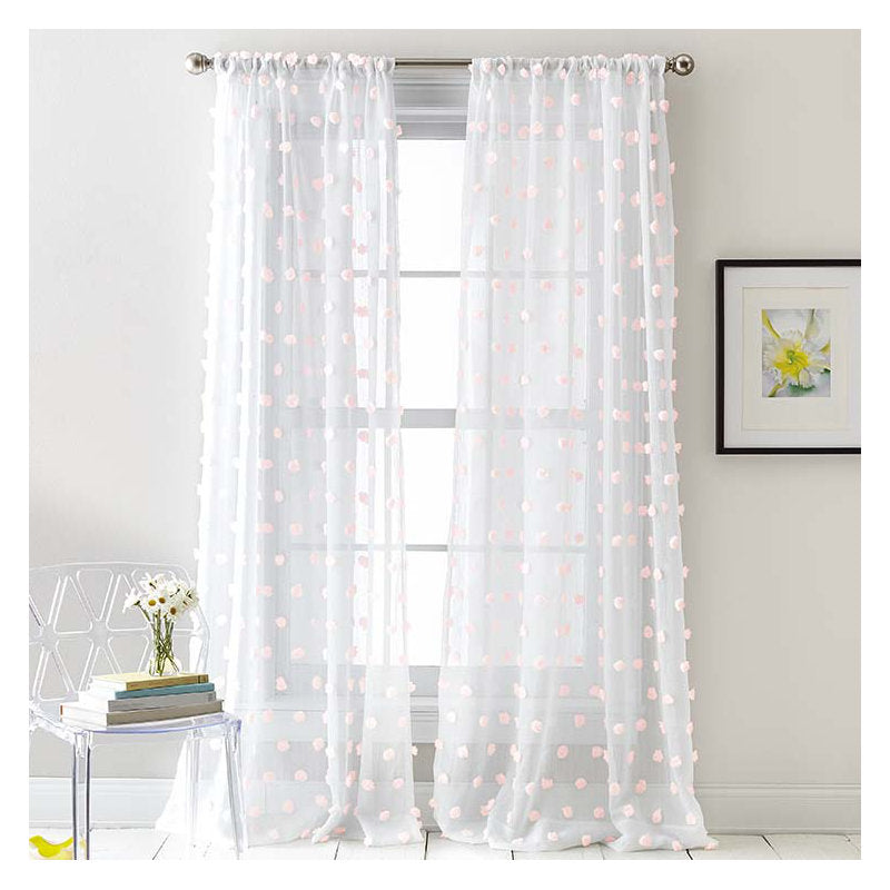 Ella Sheer Pom Pom Window Curtain Panels - Set of 2