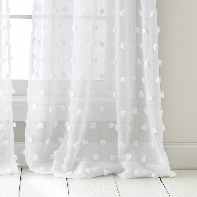 Ella Sheer Pom Pom Window Curtain Panels - Set of 2