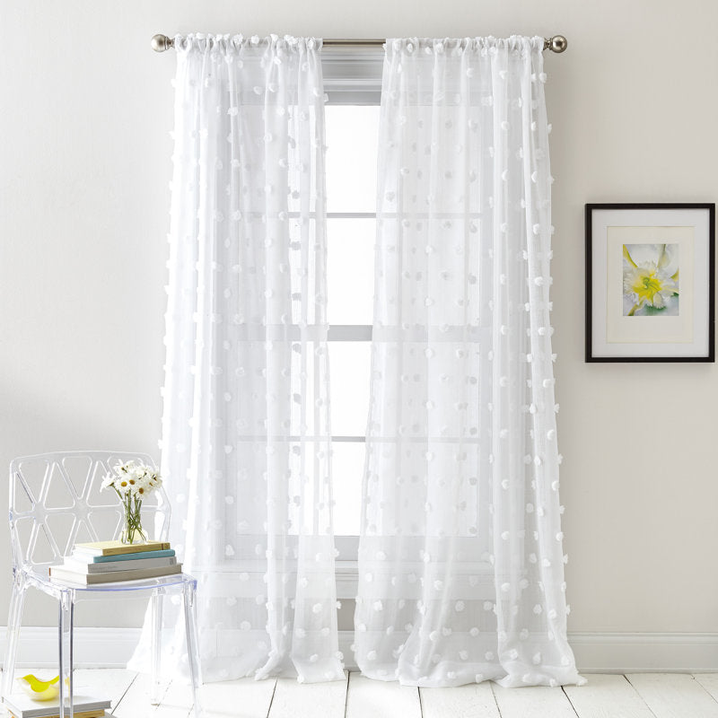 Ella Sheer Pom Pom Window Curtain Panels - Set of 2
