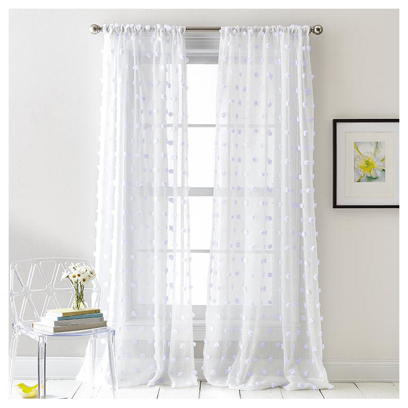 Ella Sheer Pom Pom Window Curtain Panels - Set of 2