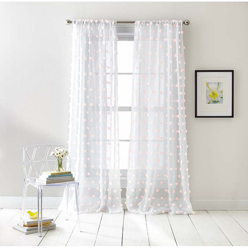 Ella Sheer Pom Pom Window Curtain Panels - Set of 2
