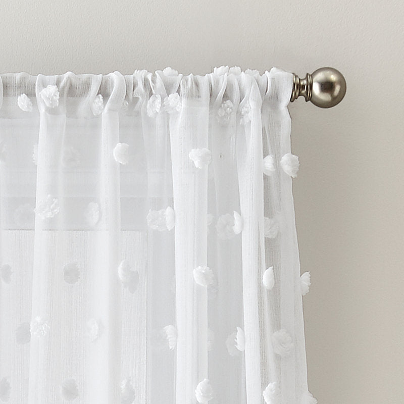Ella Sheer Pom Pom Window Curtain Panels - Set of 2
