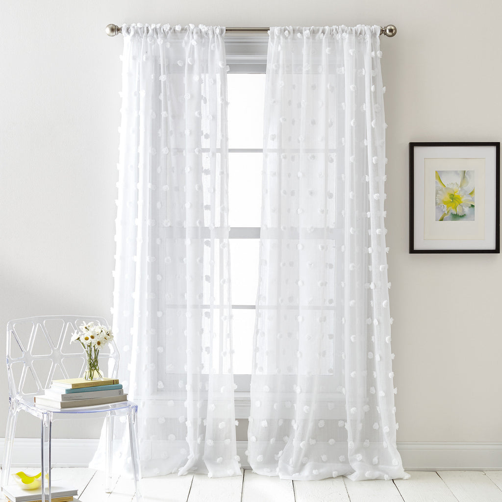Ella Sheer Pom Pom Window Curtain Panels - Set of 2