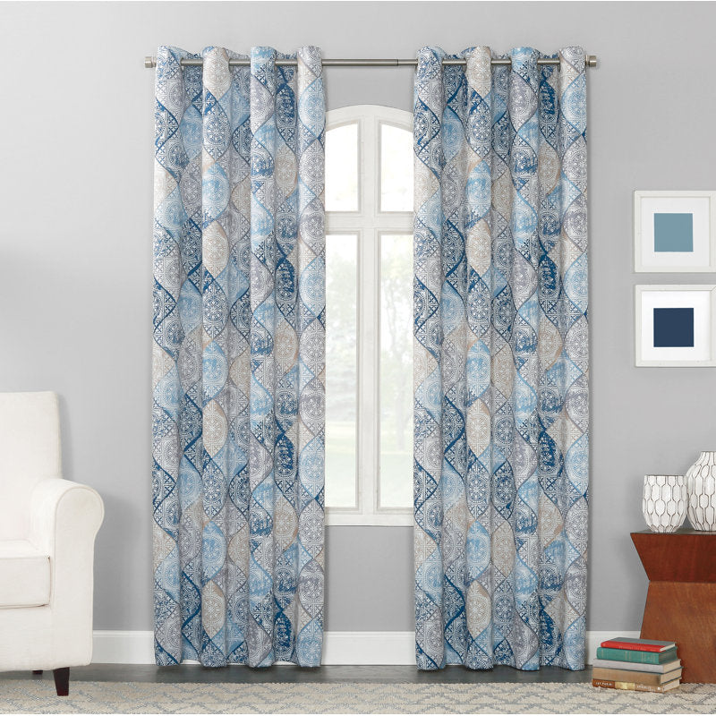 Medallion Room Darkening Grommet Curtain Panel - Indigo 54x84