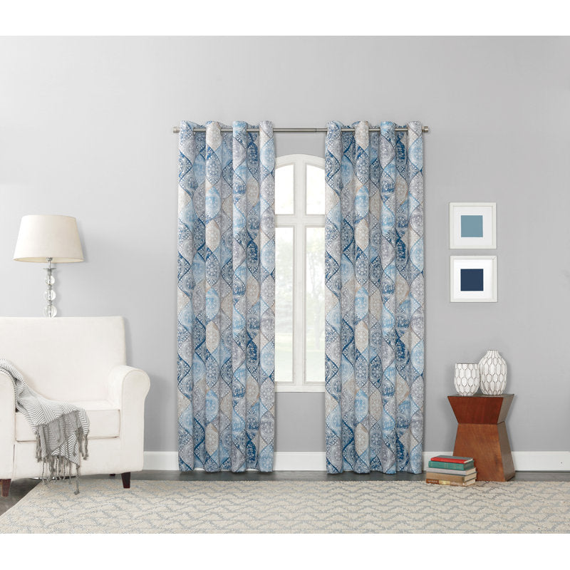 Medallion Room Darkening Grommet Curtain Panel - Indigo 54x84