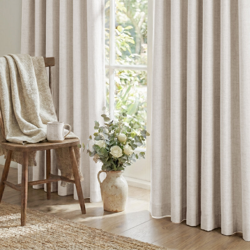 Graciella Faux Linen 100% Blackout Thermal Curtains for Bedroom - 2pc