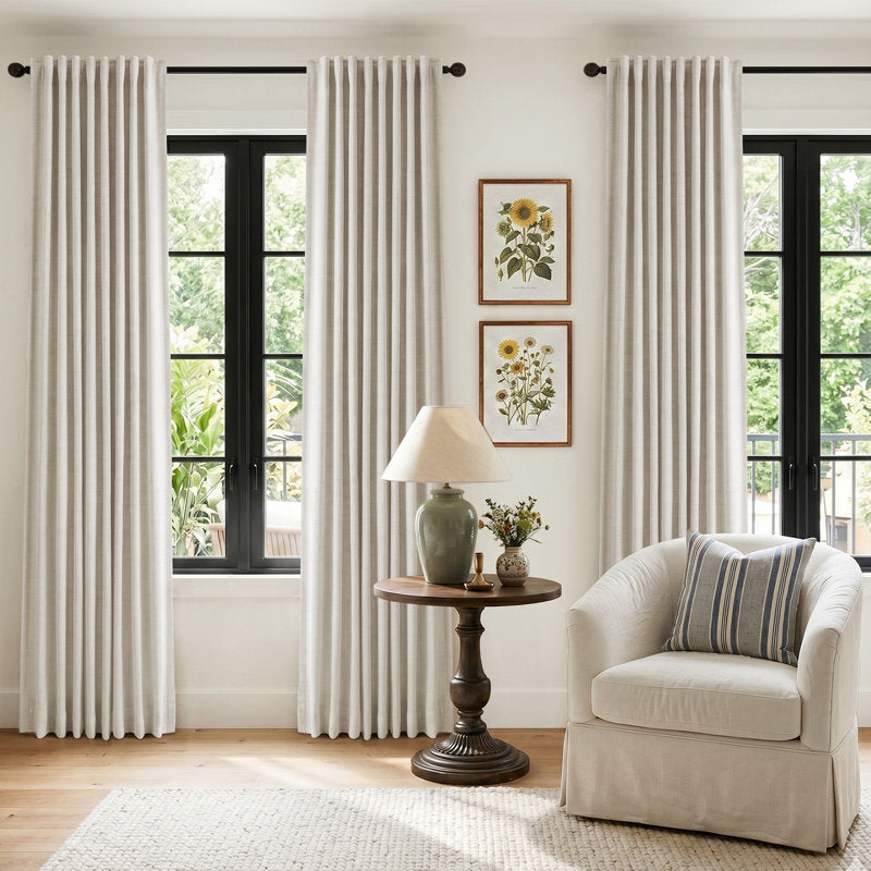 Graciella Faux Linen 100% Blackout Thermal Curtains for Bedroom - 2pc