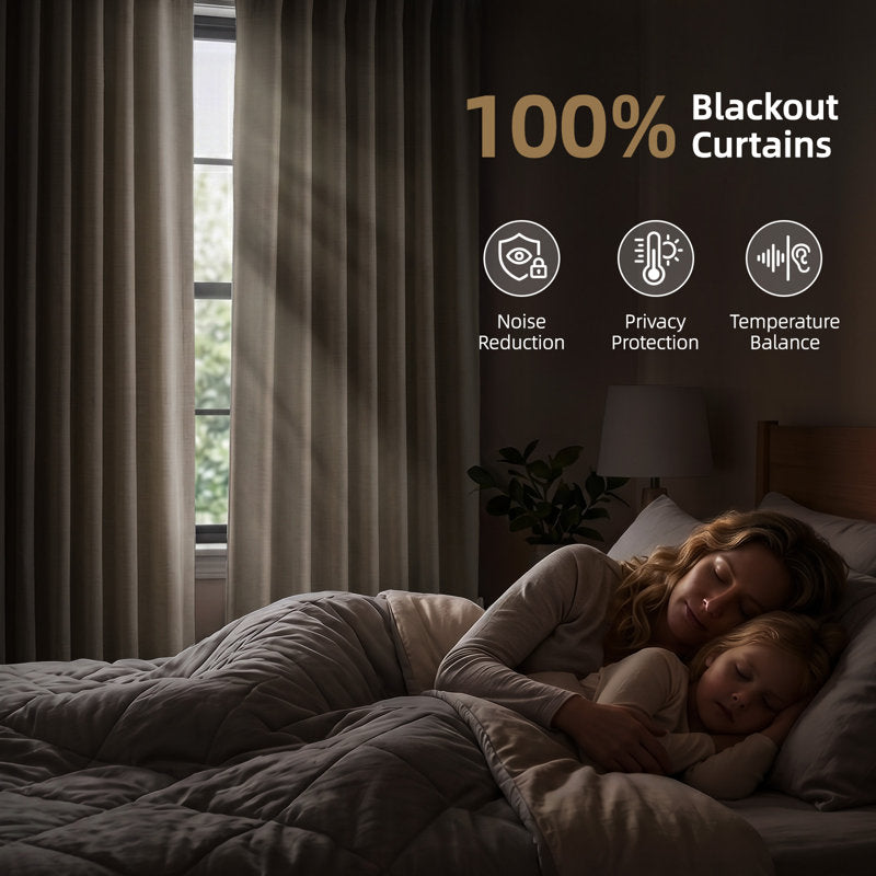 Graciella Faux Linen 100% Blackout Thermal Curtains for Bedroom - 2pc