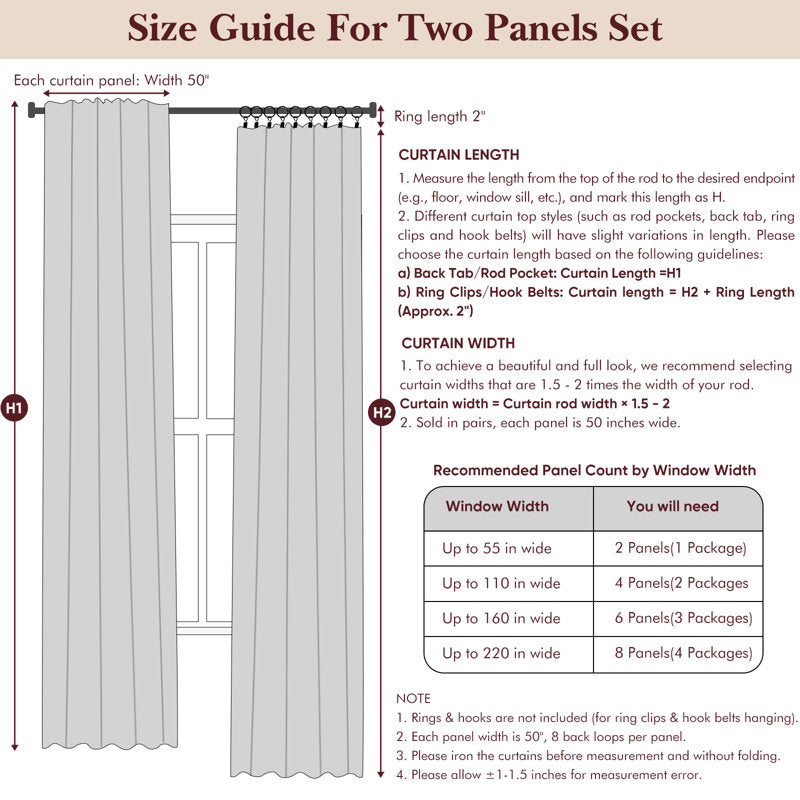 Graciella Faux Linen 100% Blackout Thermal Curtains for Bedroom - 2pc