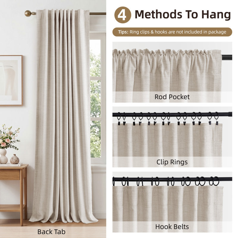 Graciella Faux Linen 100% Blackout Thermal Curtains for Bedroom - 2pc