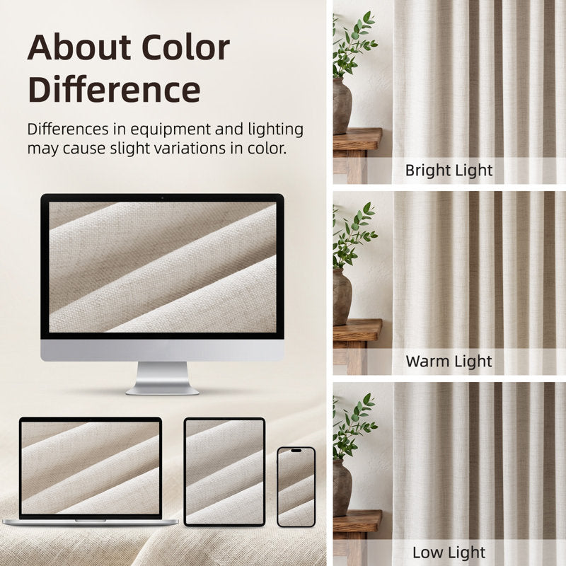 Graciella Faux Linen 100% Blackout Thermal Curtains for Bedroom - 2pc