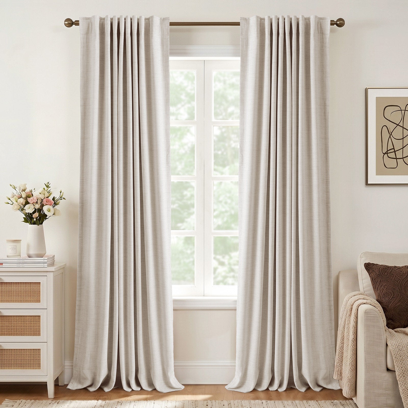 Graciella Faux Linen 100% Blackout Thermal Curtains for Bedroom - 2pc