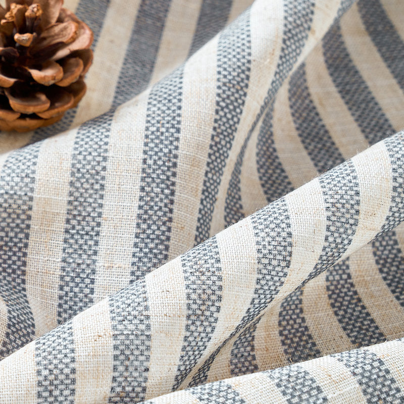 Striped Linen Semi-Sheer Grommet Curtains for Living Room & Bedroom