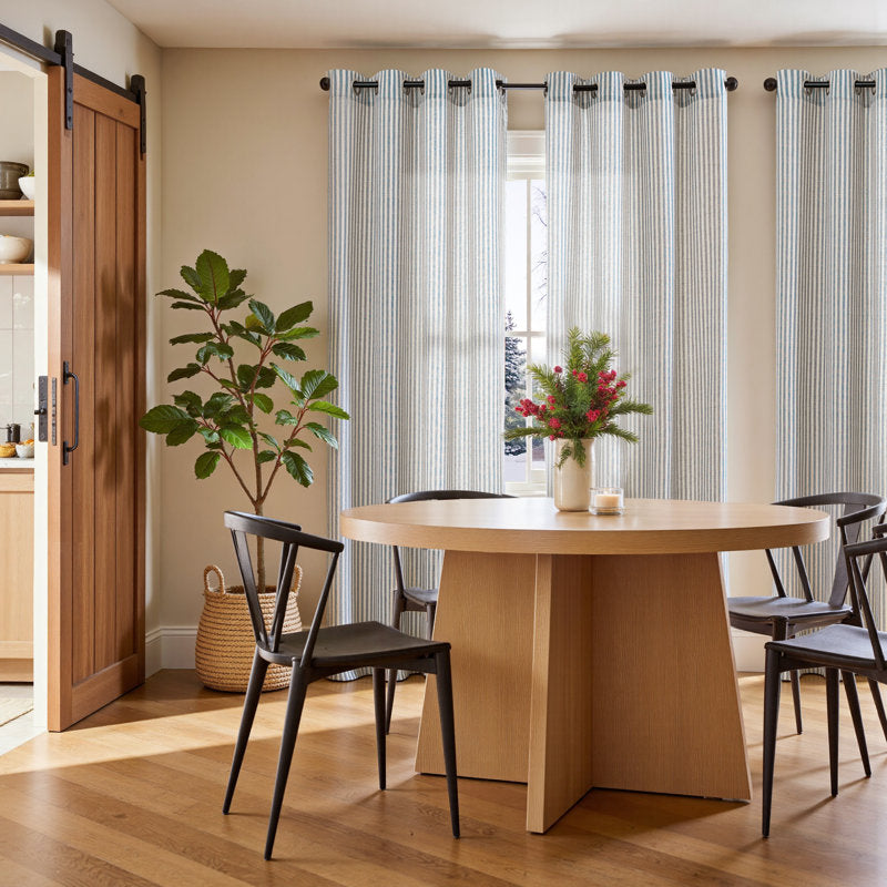 Striped Linen Semi-Sheer Grommet Curtains for Living Room & Bedroom