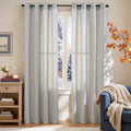 Striped Linen Semi-Sheer Grommet Curtains for Living Room & Bedroom