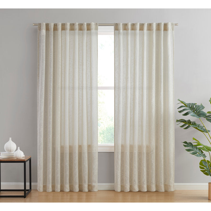 Faux Linen Semi-Sheer Curtain Panels - Slub Textured Living Room Set