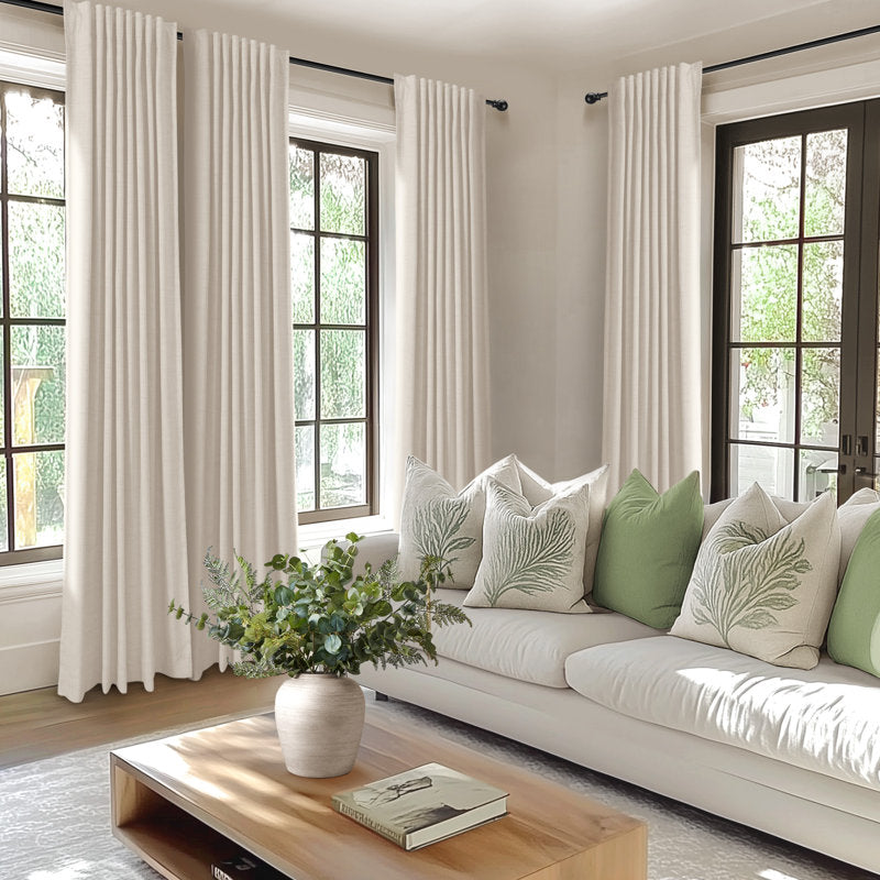 100% Blackout Faux Linen Curtains - Thermal Insulated Set of 2