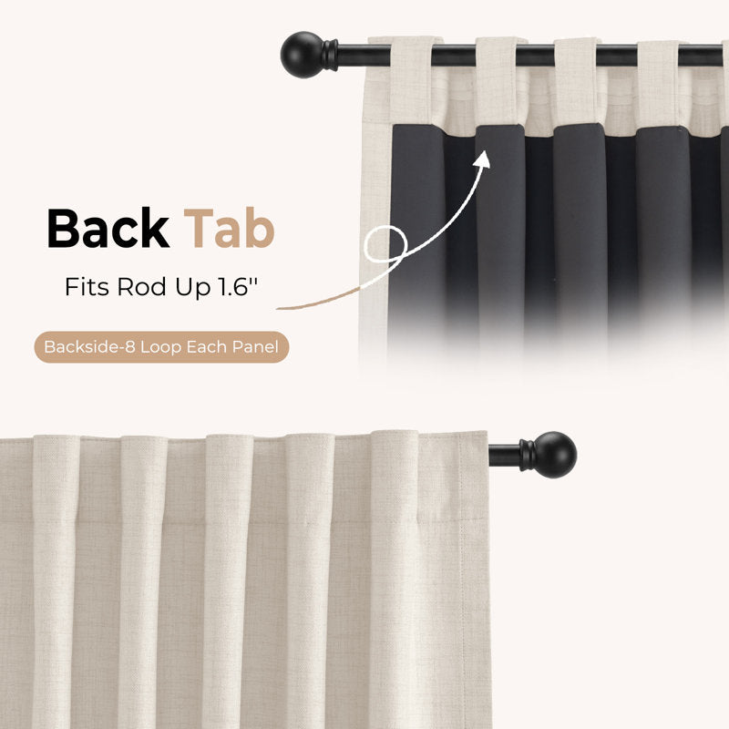 100% Blackout Faux Linen Curtains - Thermal Insulated Set of 2