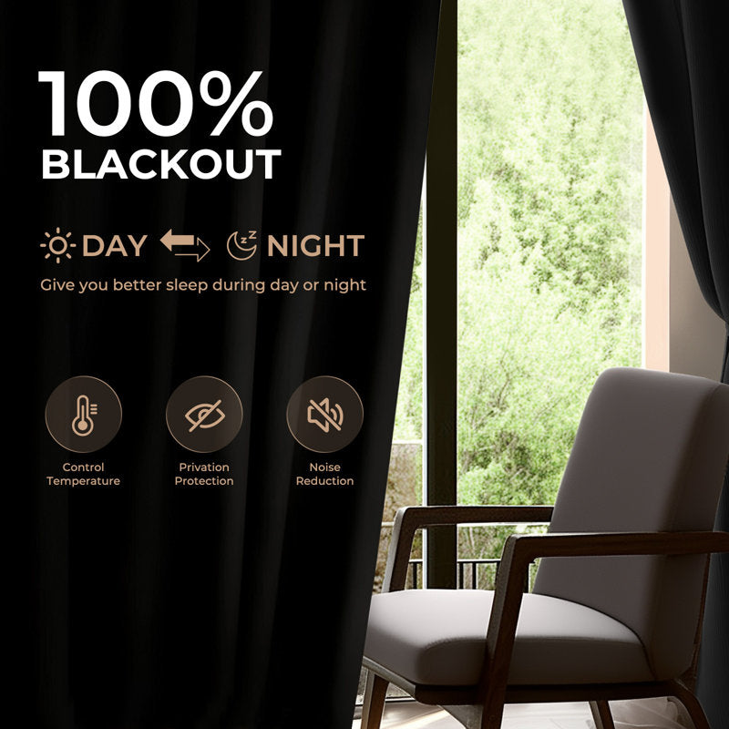 100% Blackout Faux Linen Curtains - Thermal Insulated Set of 2