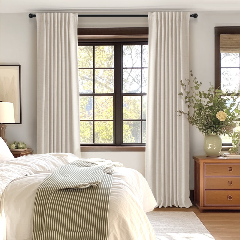 100% Blackout Faux Linen Curtains - Thermal Insulated Set of 2