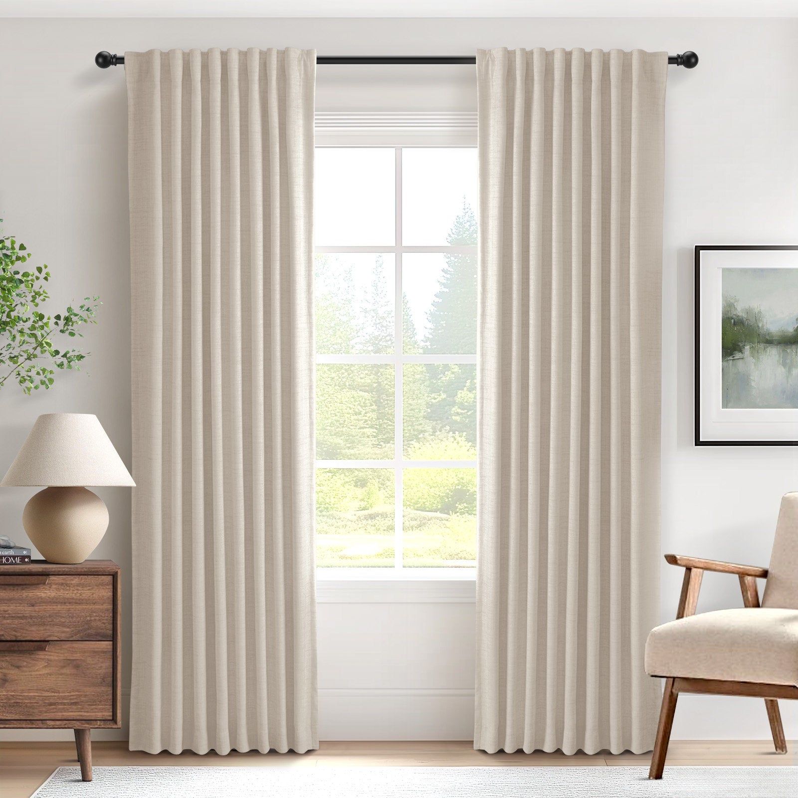 100% Blackout Faux Linen Curtains - Thermal Insulated Set of 2
