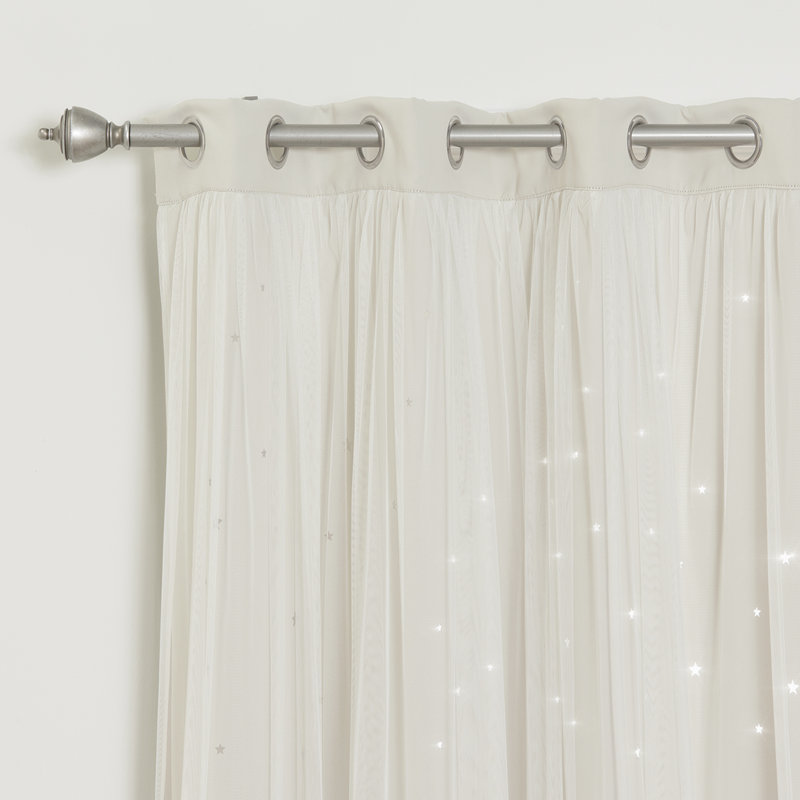Star Cutout Tulle Overlay Room Darkening Grommet Curtains (Set of 2)