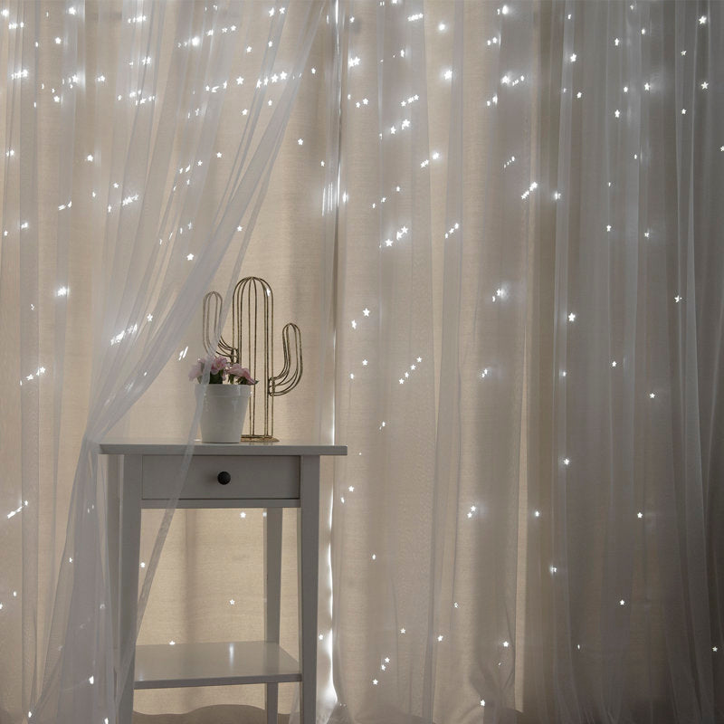 Star Cutout Tulle Overlay Room Darkening Grommet Curtains (Set of 2)
