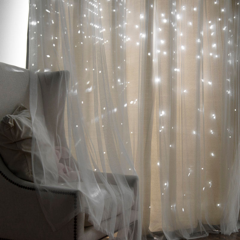 Star Cutout Tulle Overlay Room Darkening Grommet Curtains (Set of 2)