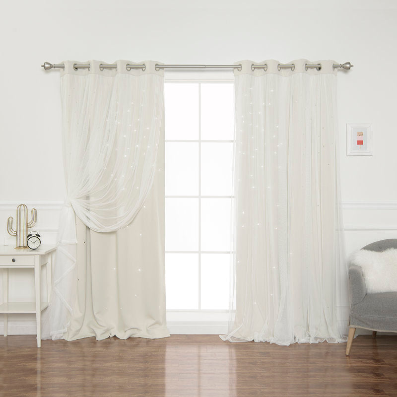 Star Cutout Tulle Overlay Room Darkening Grommet Curtains (Set of 2)