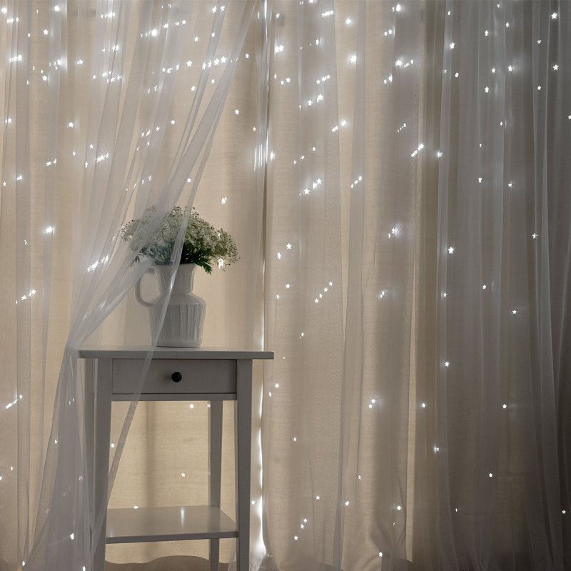 Star Cutout Tulle Overlay Room Darkening Grommet Curtains (Set of 2)