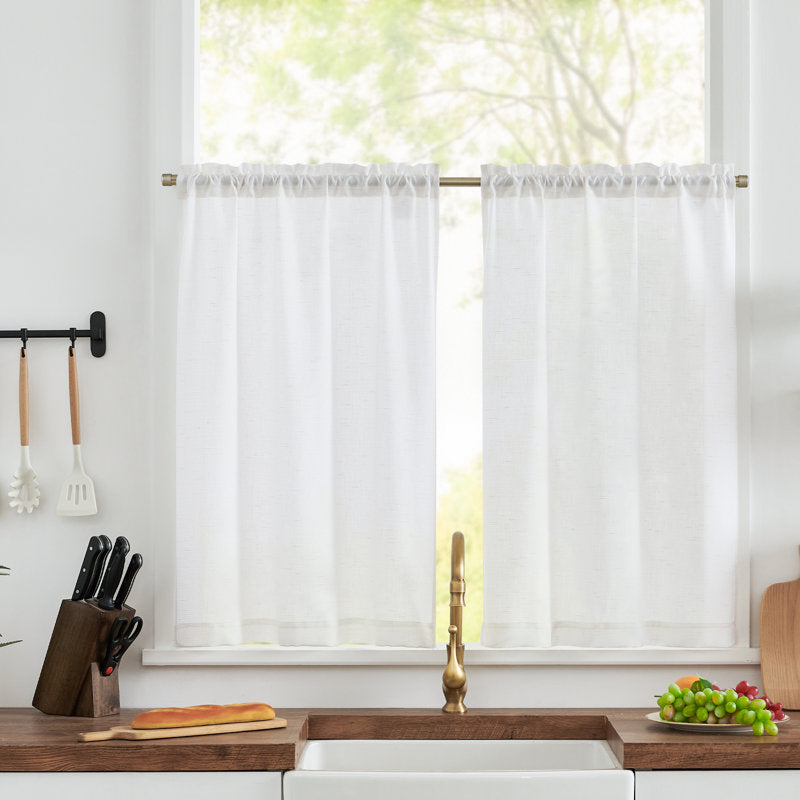 Linen Blend Cafe Curtain Set - Semi-Sheer Kitchen Tier Curtains