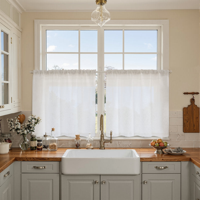 Linen Blend Cafe Curtain Set - Semi-Sheer Kitchen Tier Curtains