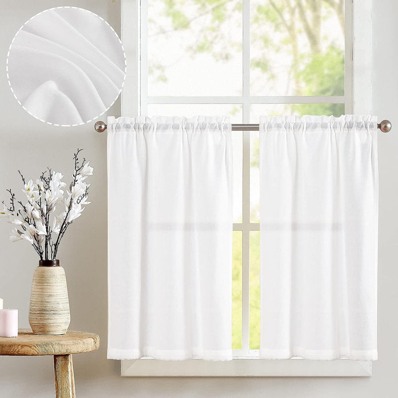 Linen Blend Cafe Curtain Set - Semi-Sheer Kitchen Tier Curtains